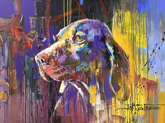 Weimaraner Dog on graffiti background